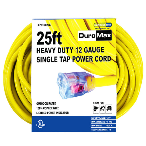 DuroMax || DuroMax 25-Foot 12 Gauge Single Tap Extension Power Cord