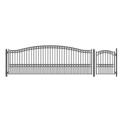 Aleko Products || Aleko Steel Single Swing Driveway Gate Paris Style 18 ft with Pedestrian Gate 4 ft SET18X4PARS-AP