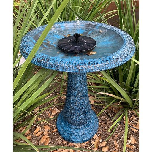 Exaco || Bird Bath With Solar Pump Fountain - Aqua Blue With Round Base