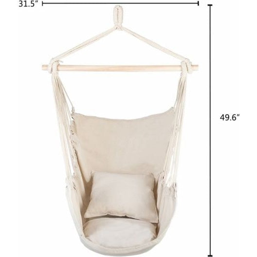 inQ Boutique || Hammock Chair Distinctive Cotton Canvas Hanging Rope Chair With Pillows Beige