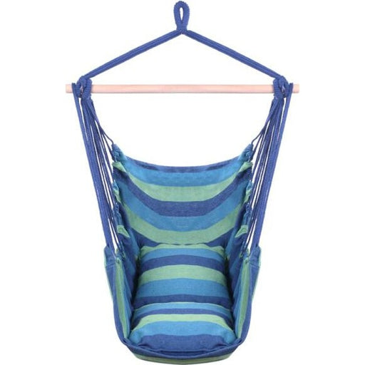 inQ Boutique || Hammock Chair Distinctive Cotton Canvas Hanging Rope Chair With Pillows Blue