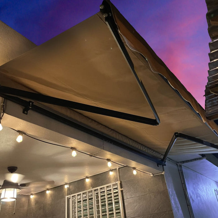 Aleko Products || Motorized Retractable Black Frame Patio Awning 13 x 10 Feet - Sand