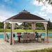Sunjoy || Sunjoy Outdoor Patio 10x13 Steel 2-Tier Backyard Soft Top Gazebo with Ceiling Hook and Netting