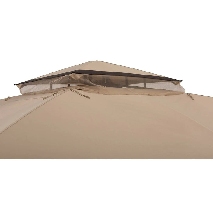 Sunjoy || Sunjoy Outdoor Patio 11x13 Tan 2-Tier Backyard Soft Top Gazebo with LED Light, Bluetooth Sound and Hook