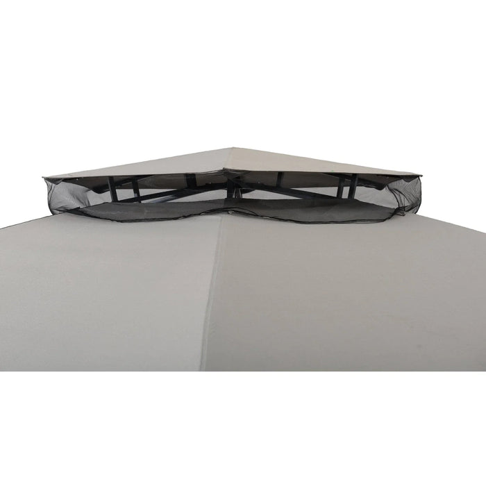 Sunjoy || Sunjoy 15x15 ft. Gray Hexagon Steel Frame Soft Top Gazebo with 2-tier Dome Roof, Netting, and Bar Shelf