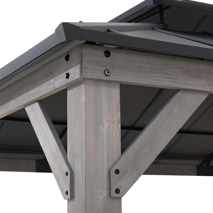 Sunjoy || Sunjoy 12x16 ft. Wood Gazebo, Outdoor Patio Steel Hardtop Gazebo, Cedar Framed Wooden Gazebo with 2-tier Metal Roof and Ceiling Hook