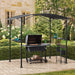 Sunjoy || Sunjoy Outdoor Patio 5x8 Black Metal Backyard Grill Gazebo with Arch Canopy and Bar Shelves