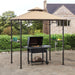 Sunjoy || Sunjoy Outdoor Patio 5x8 Black Steel Frame Double Tiered Backyard Soft Top Grill Gazebo with Bar Shelves