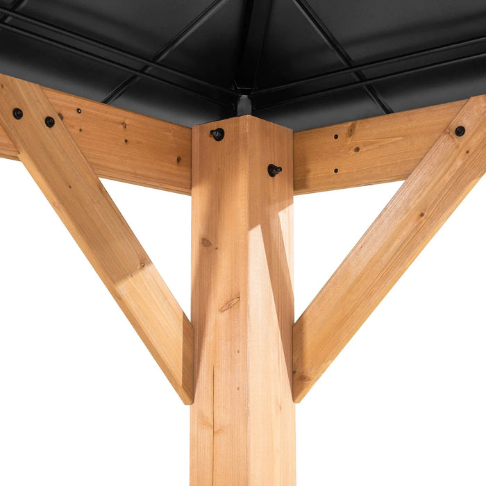 Sunjoy || Sunjoy Outdoor Patio 13x15 Black 2-Tier Wooden Frame Backyard Hardtop Gazebo with Ceiling Hook