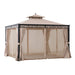 Sunjoy || Sunjoy 10x12 Tan 2-Tier Steel Soft Top Gazebo with Netting, Curtains and Hook