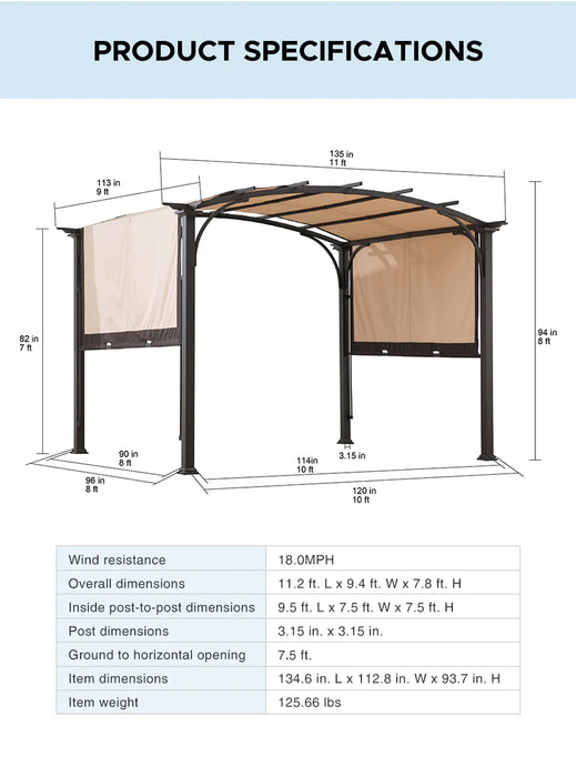 Sunjoy || Sunjoy Outdoor Patio 9.5x11 Modern Tan Metal Arched Pergola Kit with Adjustable Canopy