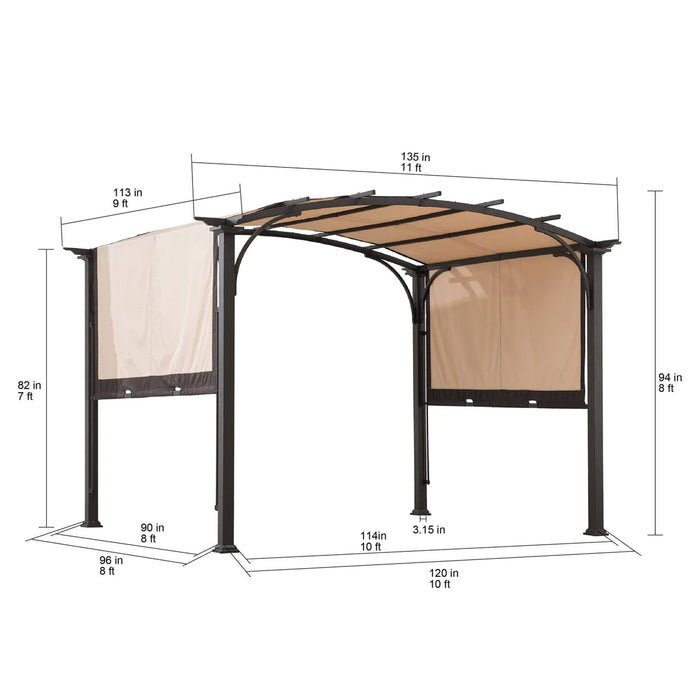Sunjoy || Sunjoy Outdoor Patio 9.5x11 Modern Tan Metal Arched Pergola Kit with Adjustable Canopy
