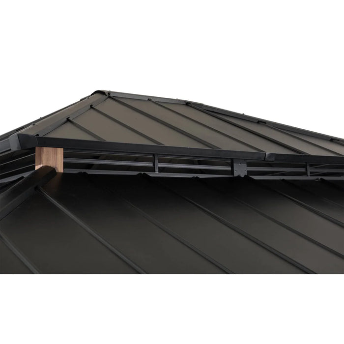 Sunjoy || SummerCove Outdoor Patio 13x15 Black 2-Tier Steel Backyard Hardtop Gazebo with Metal Ceiling Hook