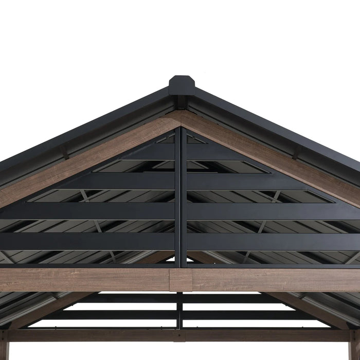 Sunjoy || Sunjoy Outdoor Patio 13x13 Black Steel Gable Roof Backyard Hardtop Gazebo/Pavilion with Decorative Beam and Ceiling Hook