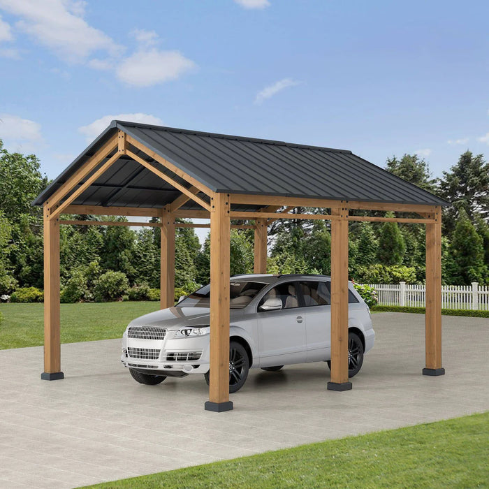 Sunjoy || AutoCove 13 ft. x 11 ft. Hanover Cedar Wood Carport