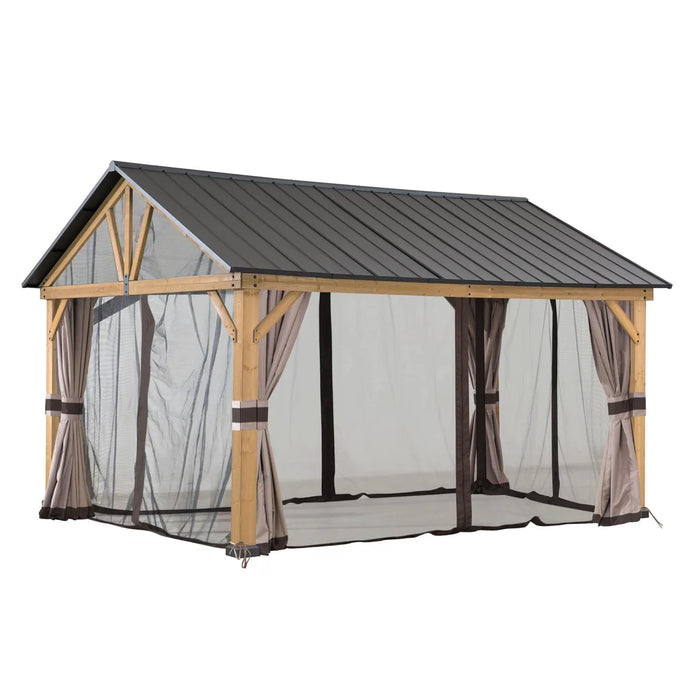 Sunjoy || Sunjoy Replacement Universal Curtains and Mosquito Netting for 13 ft. × 15 ft. Wood-Framed Gazebos (W/Netting Tube)