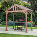 Sunjoy || Sunjoy Outdoor Patio 6x9 Cedar Wooden Frame Brown Metal Hardtop Grill Gazebo/Pavilion with Bar Shelves