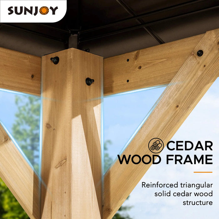 Sunjoy || Sunjoy Outdoor Patio 13x15 Wooden Frame Backyard Hardtop Gazebo with Ceiling Hook