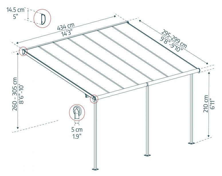 Canopia by Palram || Sierra 10 ft. x 14 ft. Patio Cover Kit - Grey, Bronze Multi wall