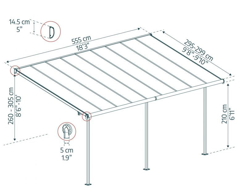 Canopia by Palram || Sierra 10 ft. x 18 ft. Patio Cover Kit x 18 ft. - Grey, Bronze Twin wall