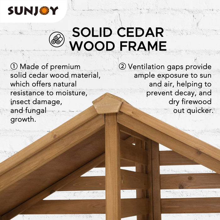 Sunjoy || Sunjoy Outdoor Cedar Firewood Storage Rack Shed with Asphalt Roof