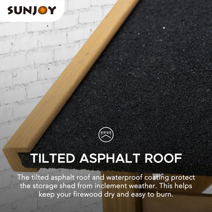 Sunjoy || Sunjoy Outdoor Cedar Firewood Storage Rack Shed with Asphalt Roof