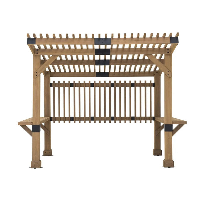 Sunjoy || Sunjoy Outdoor Patio Grill Gazebo 10x11 Wooden Frame Hot Tub Pergola Kit with Privacy Screen and Large Bar Shelves