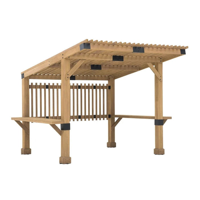 Sunjoy || Sunjoy Outdoor Patio Grill Gazebo 10x11 Wooden Frame Hot Tub Pergola Kit with Privacy Screen and Large Bar Shelves