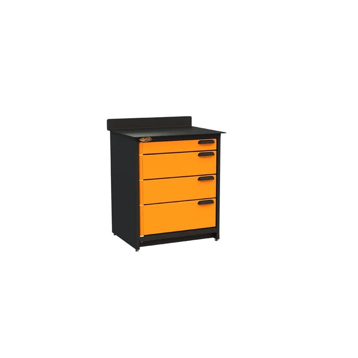 Swivel Storage Solutions || 10' Stationary Workbench with 16 Drawers, Powder Paint Black 7ga. Steel Table Top