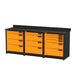Swivel Storage Solutions || 10' Stationary Workbench with 16 Drawers, Powder Paint Black 7ga. Steel Table Top