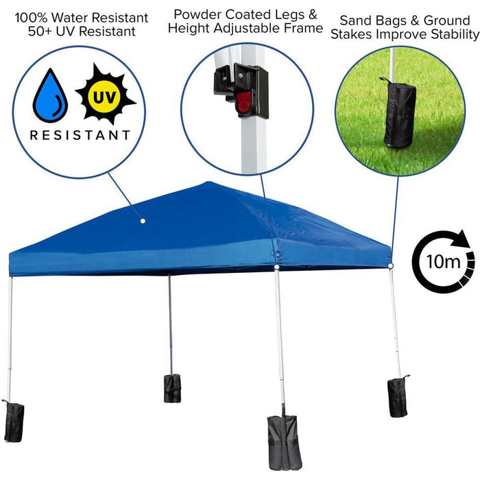 Flash Furniture || 10'x10' Blue Pop Up Event Canopy Tent with Wheeled Case and Folding Bench Set