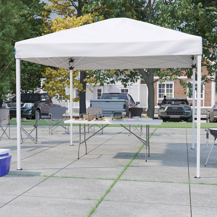 Flash Furniture || 10'x10' White Pop Up Event Canopy Tent and 6-Foot Bi-Fold Folding Table - Tailgate Tent Set