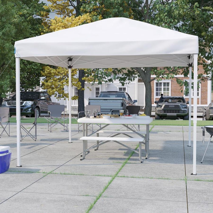 Flash Furniture || 10'x10' White Pop Up Event Canopy Tent with Carry Bag and Folding Bench Set