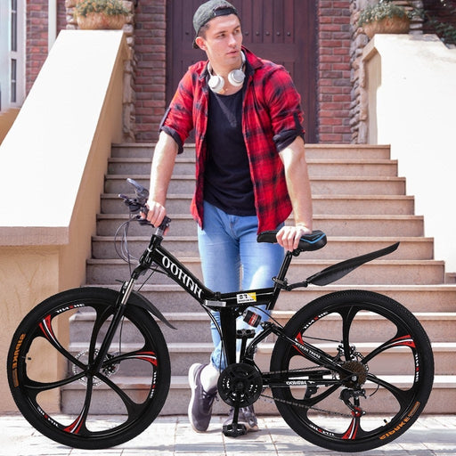 Smilegive || 26 Inch Mountain Bike With 21 Speed Dual Disc Brakes Full Suspension Non-slip Black