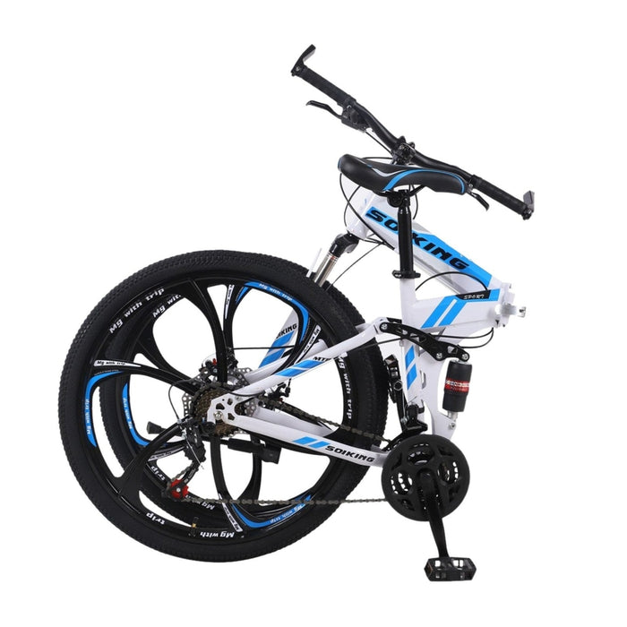 Smilegive || 26in Folding Mountain Bike Shimanos 21 Speed Bicycle Full Suspension MTB Bikes Red