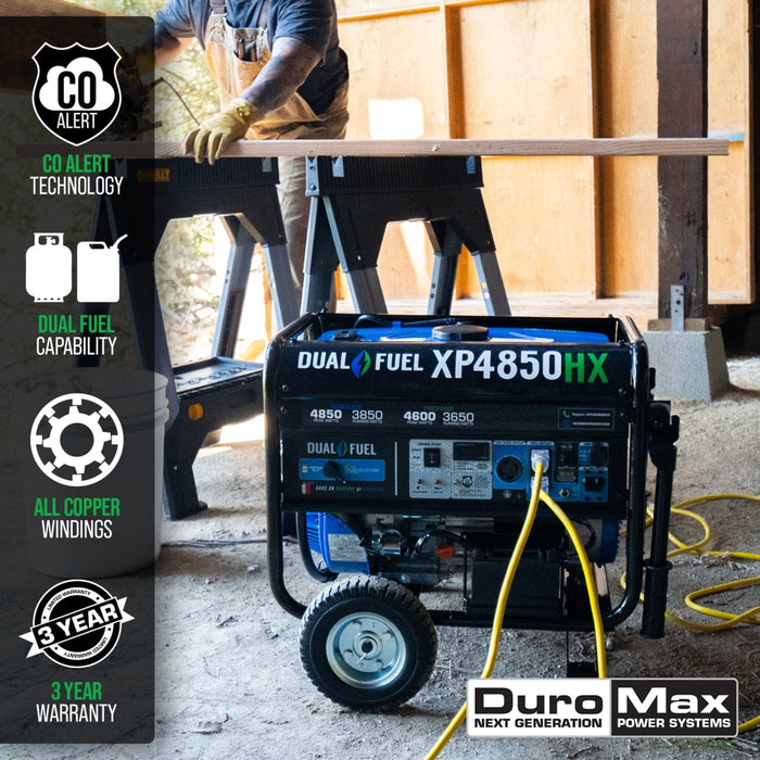 DuroMax || 4,850 Watt Dual Fuel Portable HX Generator w/ CO Alert