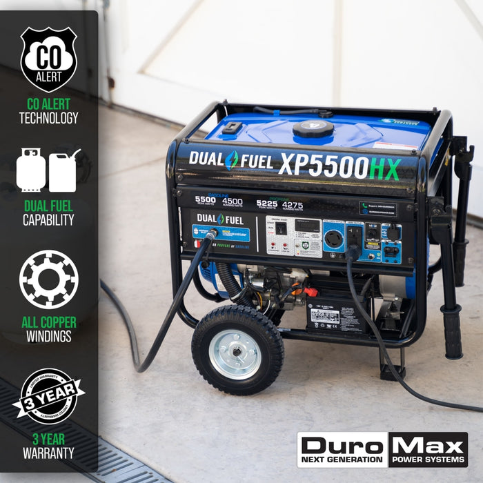 DuroMax || 5,500 Watt Dual Fuel Portable HX Generator w/ CO Alert