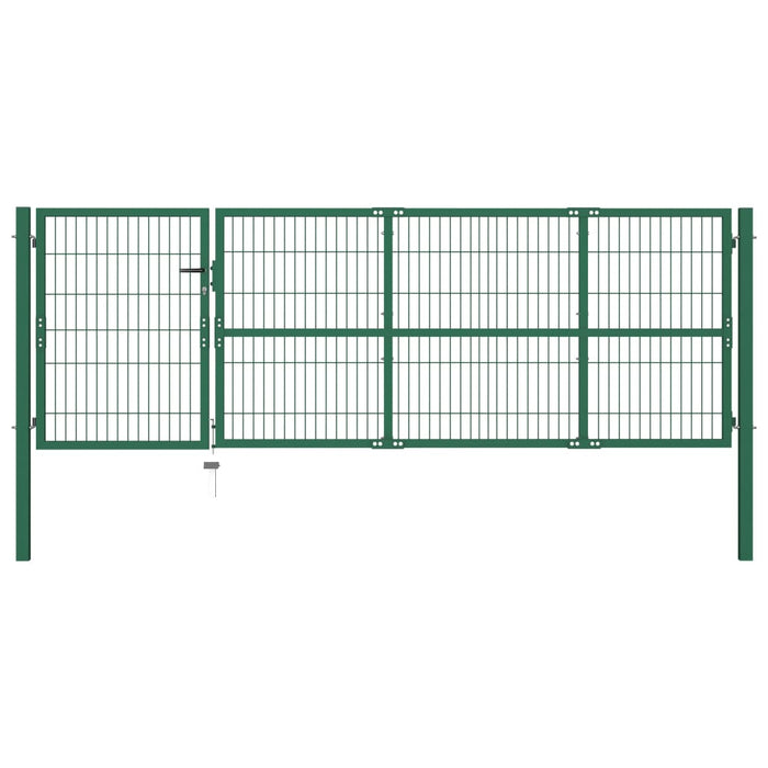 vidaXL || vidaXL Garden Fence Gate with Posts 137.8"x39.4" Steel Green