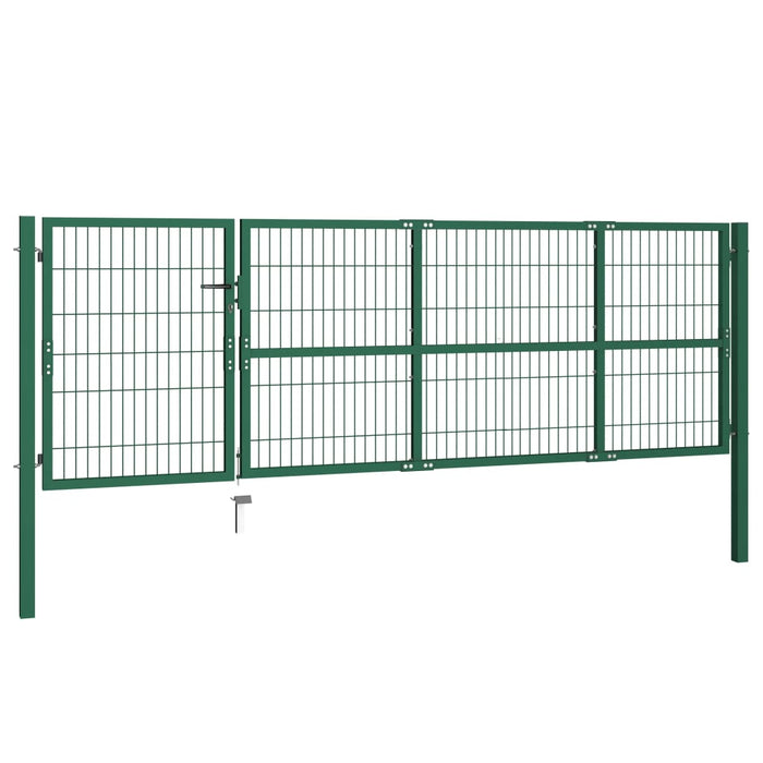 vidaXL || vidaXL Garden Fence Gate with Posts 137.8"x39.4" Steel Green