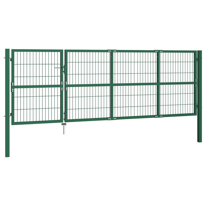 vidaXL || vidaXL Garden Fence Gate with Posts 137.8"x47.2" Steel Green