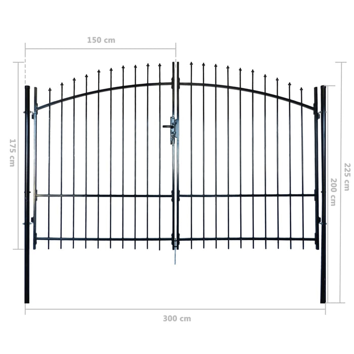 vidaXL || vidaXL Double Door Fence Gate with Spear Top 118.1"x88.6"