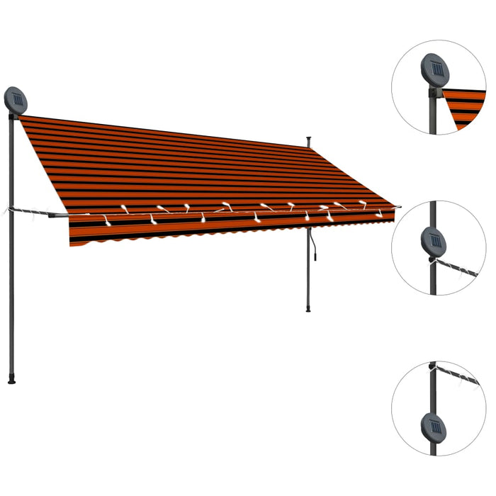 vidaXL || vidaXL Manual Retractable Awning with LED 137.8" Orange and Brown
