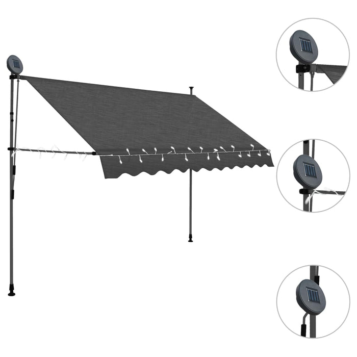vidaXL || vidaXL Manual Retractable Awning with LED 98.4" Anthracite