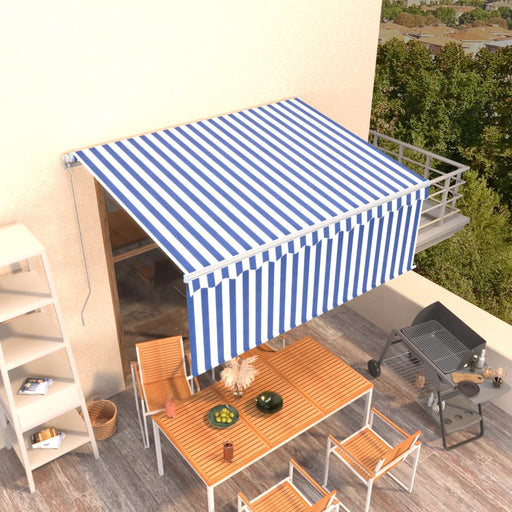 vidaXL || vidaXL Manual Retractable Awning with Blind 9.8'x8.2' Blue&White