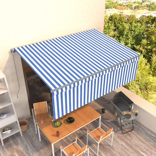 vidaXL || vidaXL Manual Retractable Awning with Blind 13.1'x9.8' Blue&White