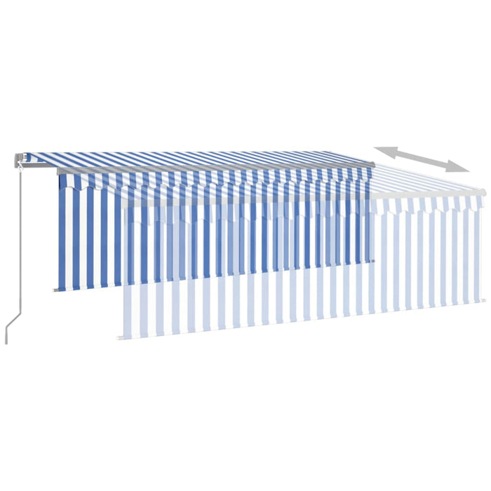 vidaXL || vidaXL Manual Retractable Awning with Blind&LED 13.1'x9.8' Blue&White