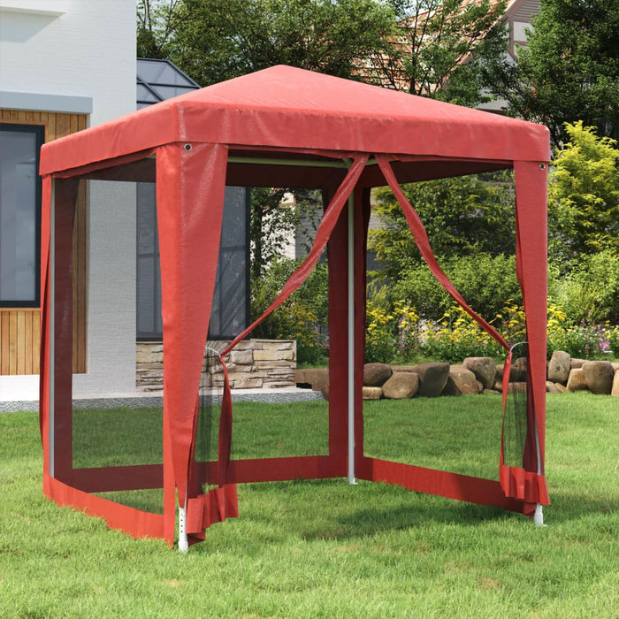 vidaXL || vidaXL Party Tent with 4 Mesh Sidewalls Red 6.6'x6.6' HDPE