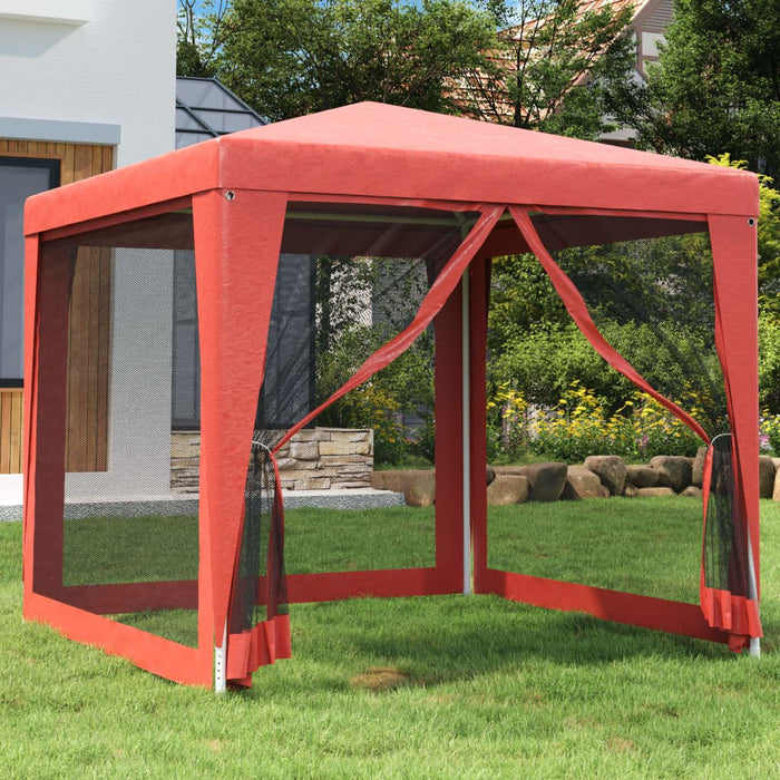 vidaXL || vidaXL Party Tent with 4 Mesh Sidewalls Red 8.2'x8.2' HDPE