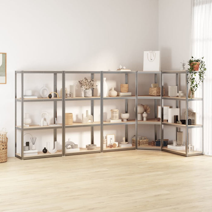 vidaXL || vidaXL 4-Layer Shelves 5 pcs Silver Steel&Engineered Wood