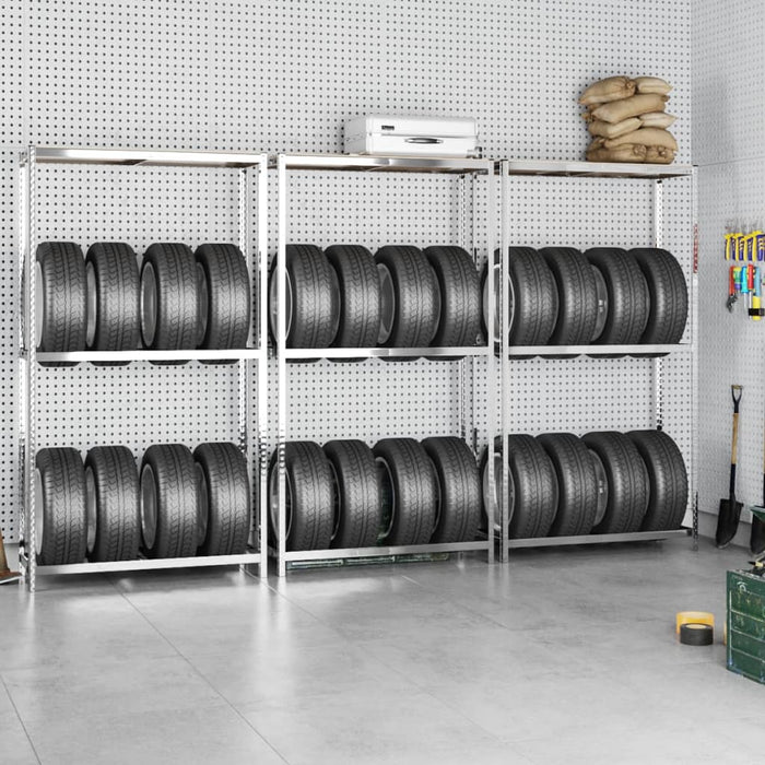 vidaXL || vidaXL 2-Layer Tire Racks 3 pcs Silver 43.3"x15.7"x70.9" Steel